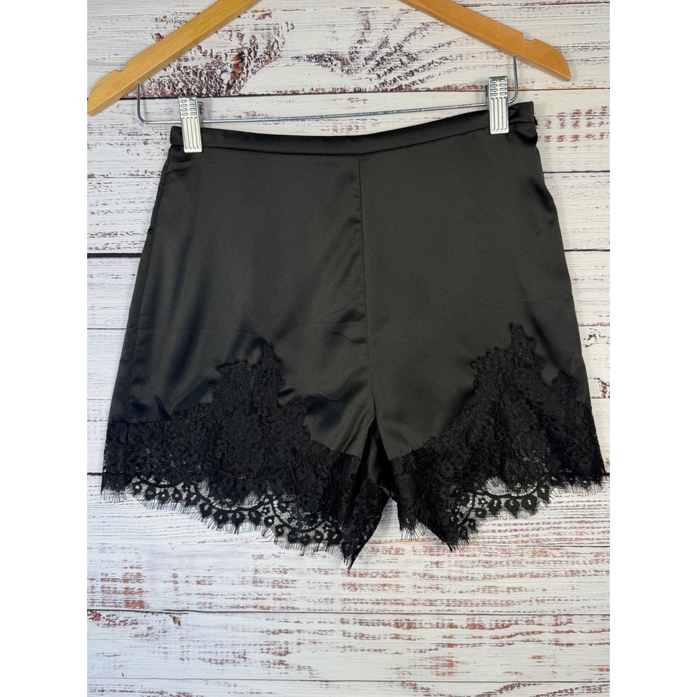 Vintage Style Satin Lace Trim Tap Shorts Women Size S Black Party Coquette